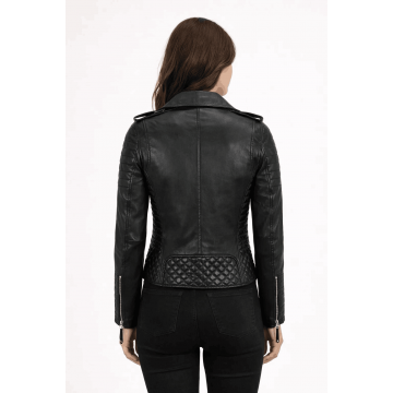 Women's Classic Black Biker Style Real Leather Jacket