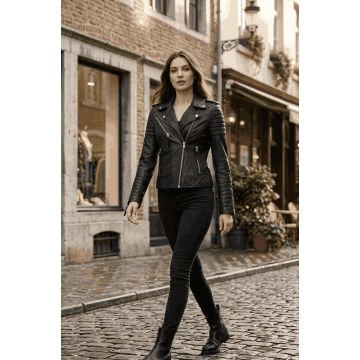 Women's Classic Black Biker Style Real Leather Jacket