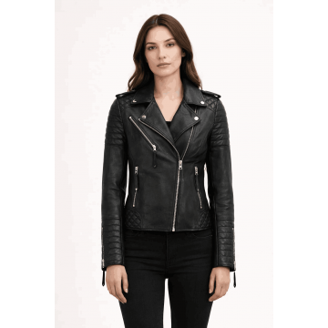 Women's Classic Black Biker Style Real Leather Jacket