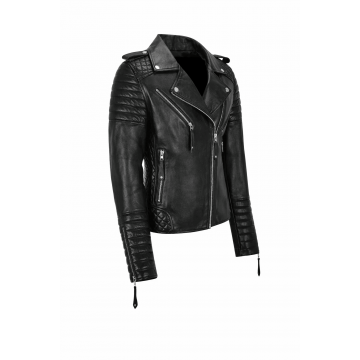 Women's Classic Black Biker Style Real Leather Jacket