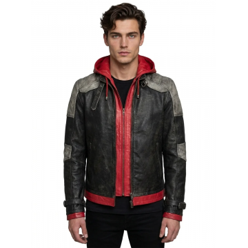 Men's Red Hooded Leather...