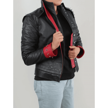 Arcane Vi Fighter Style Black & Red Leather Cosplay Jacket