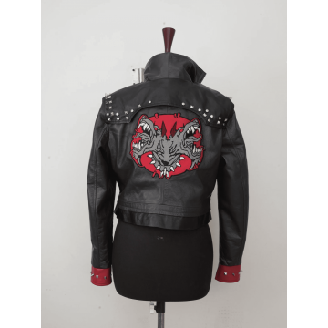 Arcane Vi Fighter Style Black & Red Leather Cosplay Jacket