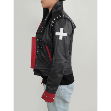 Arcane Vi Fighter Style Black & Red Leather Cosplay Jacket