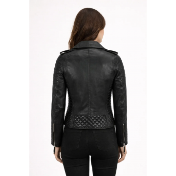 Women's Classic Black Biker Style Real Leather Jacket