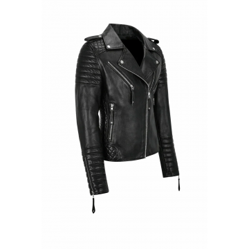 Women's Classic Black Biker Style Real Leather Jacket