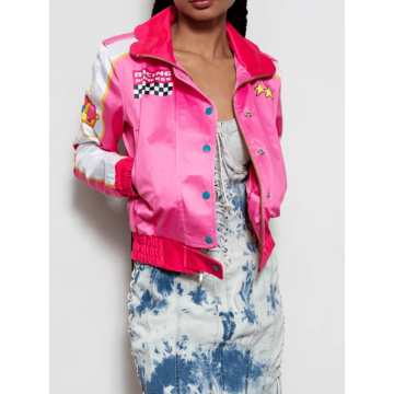 Women's Pink Racing Style Satin Jacket