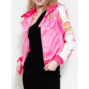 Women's Pink Racing Style Satin Jacket