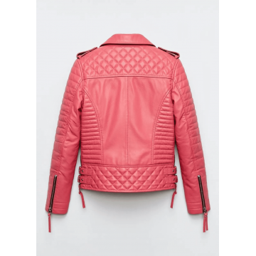 Women's Barbie Pink Quilted Biker Leather Jacket
