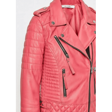 Women's Barbie Pink Quilted Biker Leather Jacket