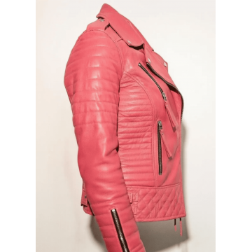 Women's Barbie Pink Quilted Biker Leather Jacket