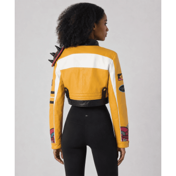 Rumi Kpop Demon Hunters Yellow Cropped Leather Jacket