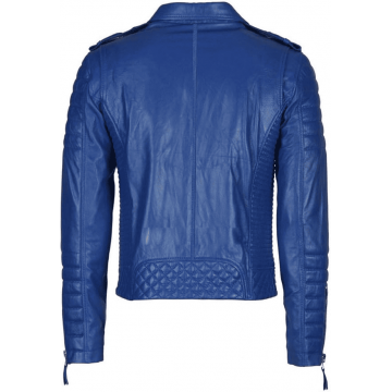 Men's Distressed Blue Leather Biker Jacket