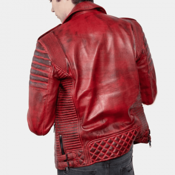 Men's Red Padded Genuine Leather Biker Jacket Men's Red Padded Genuine Leather Biker Jacket