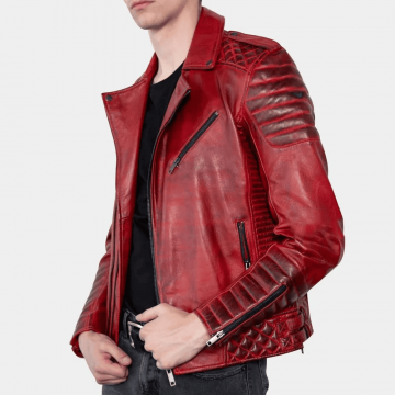 Men's Red Padded Genuine Leather Biker Jacket Men's Red Padded Genuine Leather Biker Jacket