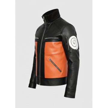 Naruto Shippuden Black & Orange Leather Jacket