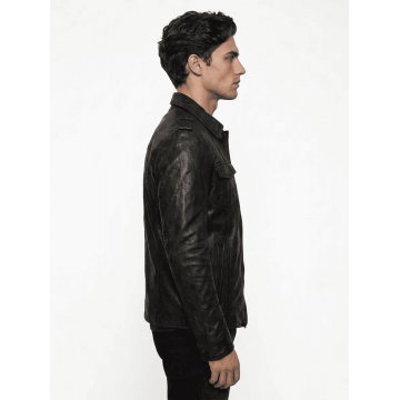Draco Nero Black Genuine Leather Shirt Draco Nero Black Genuine Leather Shirt