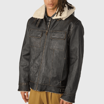 Bernstein Brown Distressed Aviator Leather Jacket