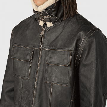 Bernstein Brown Distressed Aviator Leather Jacket