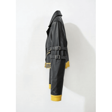 Women's Black and Yellow Cropped Real Leather Jacket