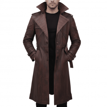 Men's Brown Vintage Leather Gambit Weathered Trench Coat Men's Brown Vintage Leather Gambit Weathered Trench Coat