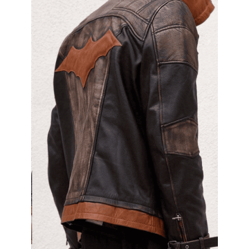 Men's Brown Leather Jacket with Red Trim