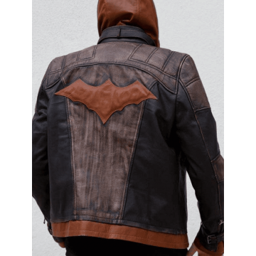 Men's Brown Leather Jacket with Red Trim