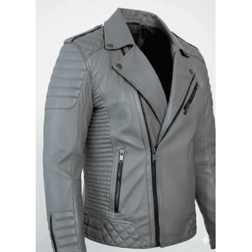 Men's Gray Motorcycle Leather Jacket