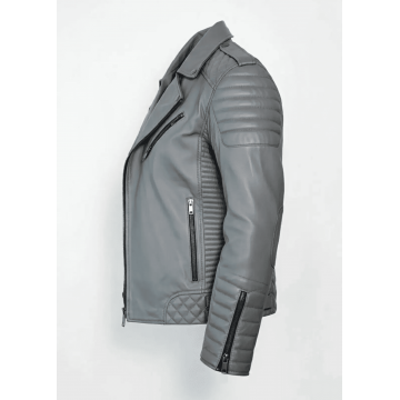 Men's Gray Motorcycle Leather Jacket