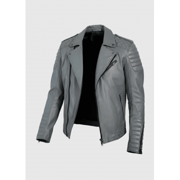 Men's Gray Motorcycle Leather Jacket