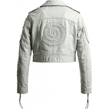 Women's Short Motorcycle Genuine Leather Jacket with Spiral Back