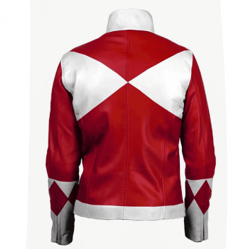 Power Rangers Red White Diamond Leather Jacket