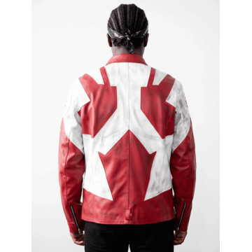 Men's Canuck Canadian Flag Red White Leather Jacket