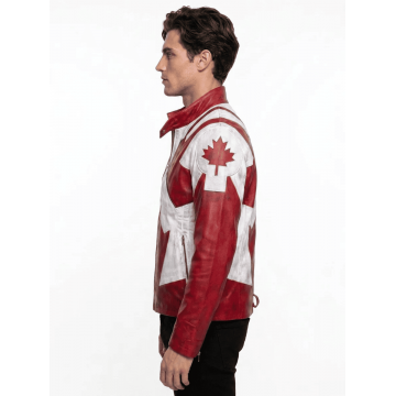 Men's Canuck Canadian Flag Red White Leather Jacket