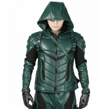 Stephen Amell S05 Green Arrow Leather Hoodie