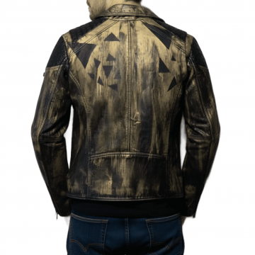 Men's Black and Gold Hand Painted Studded Leather Biker Jacket