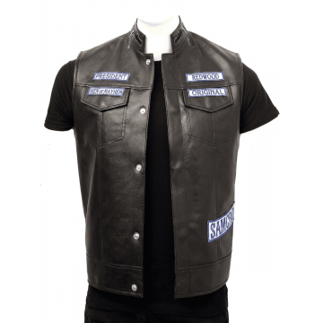 SOA Black Leather Vest The Walking Dead Jeffrey Dean Morgan