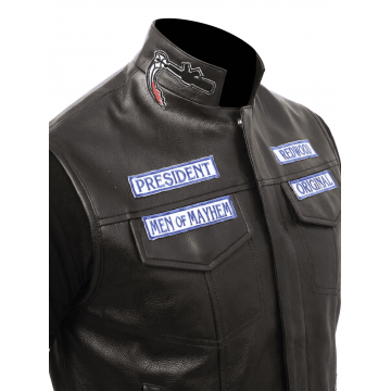 SOA Black Leather Vest The Walking Dead Jeffrey Dean Morgan