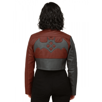 Women's Injustice 2 Harley Quinn Maroon & Grey Real Leather Jacket