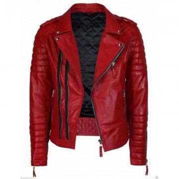 New Men's Vintage Cafe Racer Slimfit Style Brando Red Rider Motorcycle Jacket