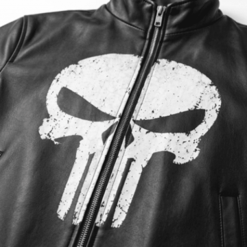 Men's Real Leather Punisher Skull Emblem Café Racer Biker Jacket