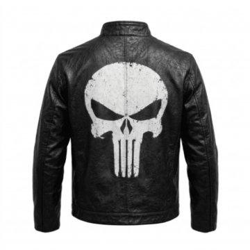 Men's Real Leather Punisher Skull Emblem Café Racer Biker Jacket