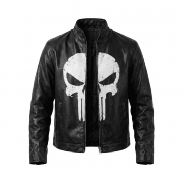 Men's Real Leather Punisher Skull Emblem Café Racer Biker Jacket