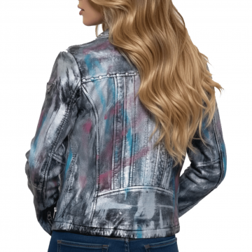 Women's Metallic Hand Painted Real Leather Biker Jacket with Artistic Finish