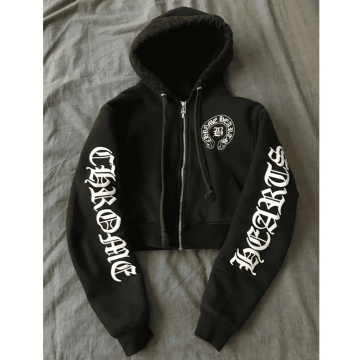 Chrome Hearts Black Fleece Cropped Zip Up Hoodie