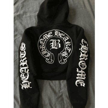 Chrome Hearts Black Fleece Cropped Zip Up Hoodie