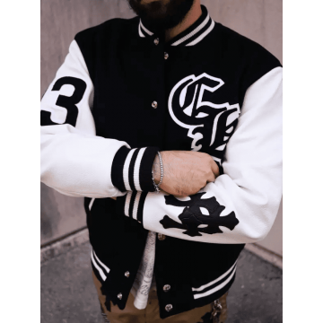 Chrome Hearts Timmy Black Wool & Leather Varsity Jacket