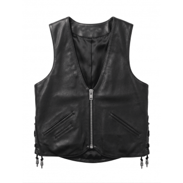Black Gothic Cross Real Leather Biker Vest