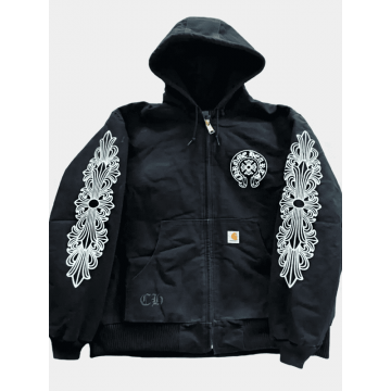 Women's Chrome Hearts Black Brown Fleece Zip Up Hoodie Jacket