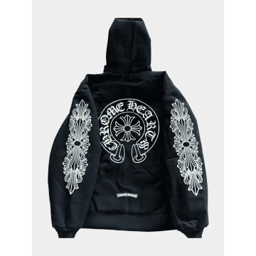 Women's Chrome Hearts Black Brown Fleece Zip Up Hoodie Jacket